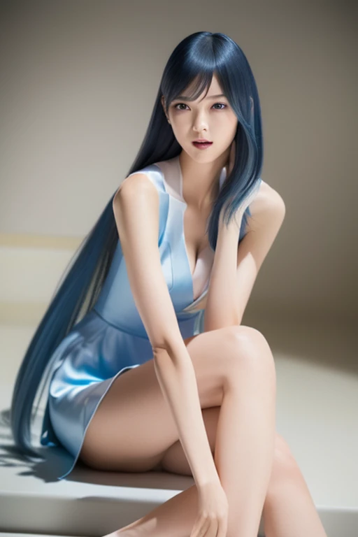 masterpiece, best quality, highly detailed, ultra high resolution, (photorealistic: 1.8), unreal_engine, photography, realistic_skin_texture, wallpaper, 1 boy, hayato kasukabe, japanese face, (ultra detailed face), 8k, trending on artstation, highly detailed , best quality, ultra detailed, realistic, Hitomi Kisugi, 1 girl, beautiful girl, long black hair, beautiful detailed eyes, beautiful detailed lips, eyelashes, beautiful eyes, beautiful brown eyes, detailed face, beautiful face, beautiful face, blue bodysuit, dressed in blue, off the shoulder, a thin yellow sash around the waist, bright colors, HDR, studio lighting, sharp focus, in action towards the spectator, posing towards the spectator.