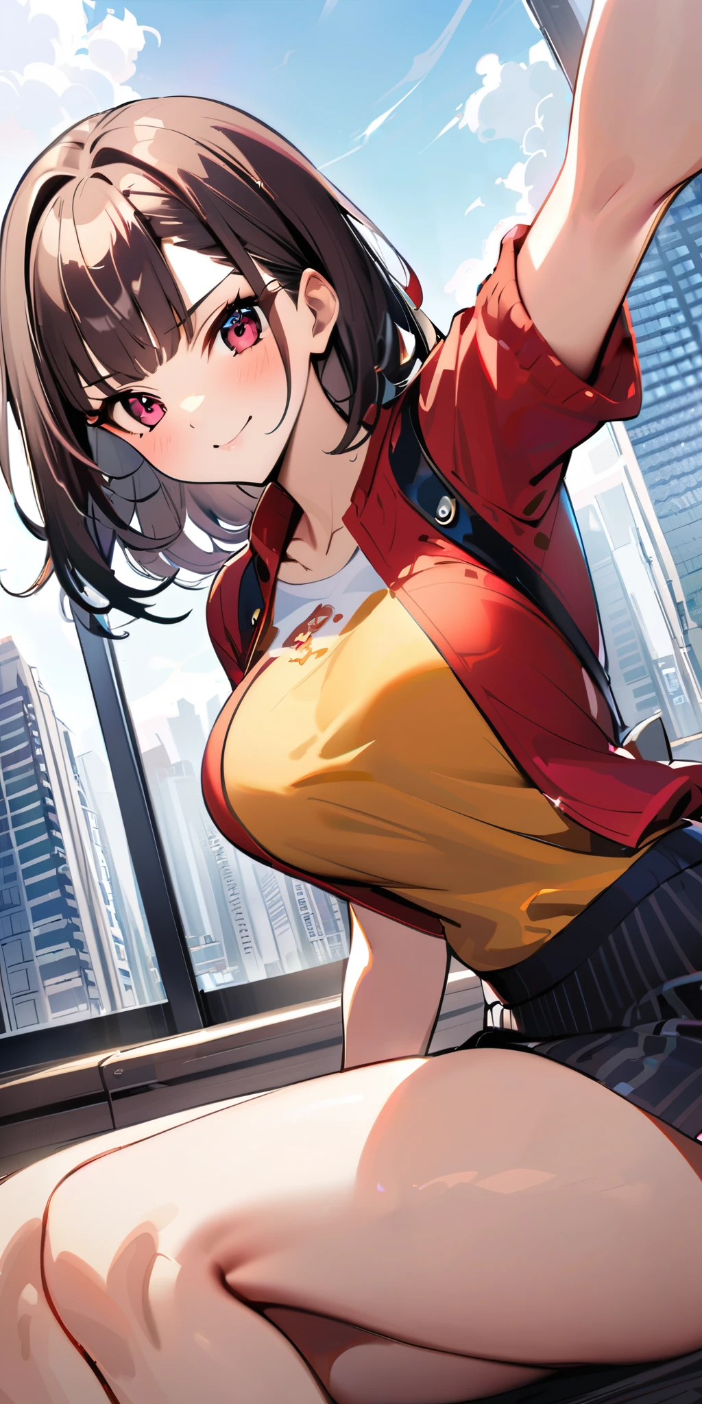 ((Highest quality、masterpiece、Anime Style、Highest quality、High resolution、8k、detailed、ultra-detailed:1.3))、Long legs、Sharp focus:1.2, Beautiful woman with perfect figure:1.4、(smile:1.2), double eyelid、30-year-old woman、Sexy pose、((((Shut your mouth.、One Woman、ワンピース:1.5)))),The background is tokyo