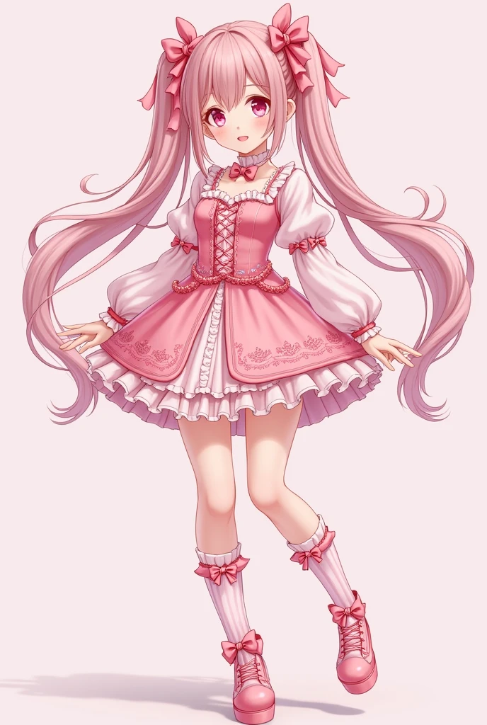 Anime girl in pink dress and black and white striped dress, full body adoptable, full body commission for, character adoptable, Single character full body, anime full body illustration, candypunk character design, humanoid pink female squid girl, insect trainer girl, Full body illustration, Full body character design, anime vtuber full body model, !!Full body portrait!!