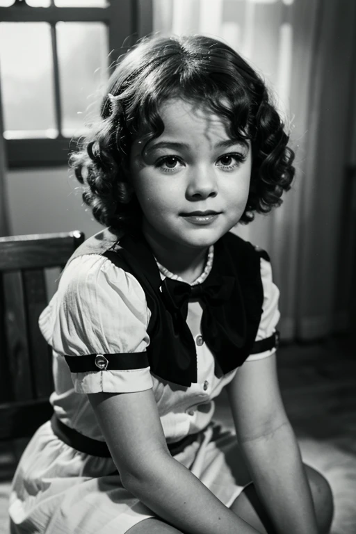 Six-year-old Shirley Temple&#39;s eyes flash with intense emotion in her wet white bathing suit, Panting, 