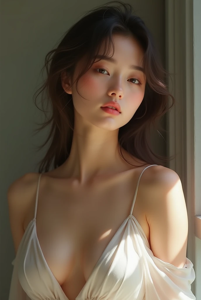 Best quality, masterpiece, ultra high res, (photorealistic:1.4), raw photo, 1girl, offshoulder, in the dark, deep shadow, low key, cold light