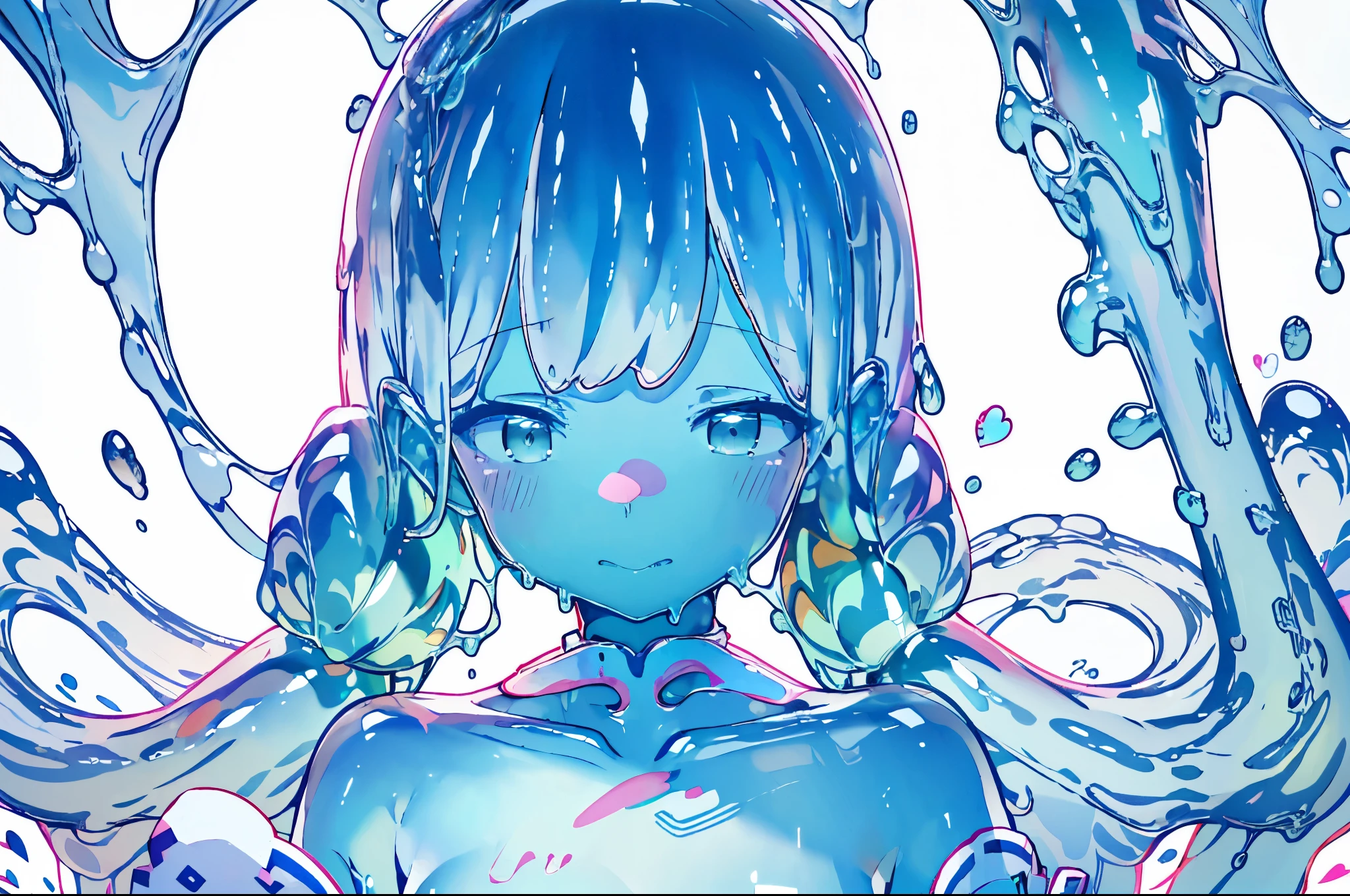 negative space,bloom,Slime Girl,(((Pale blue))),Monotonous composition,cute,Masterpiece,Light blue slime,Transparent,Natural Light,Super detailed,Ultra HD,clear,Completed blue,Masterpiece,An illustration,Soft.The body is made of slime,(((white background))),,Super long hair,Attention to detail,front,1 girl,Active,((Very thick twintails)),kawaii,((((((best quality,ultra high res,ultra detailed )))))),(((Full of transparency,front view))),unity 8k wallpaper,16K,front図,clavicle,Overall view,((((naked)))),