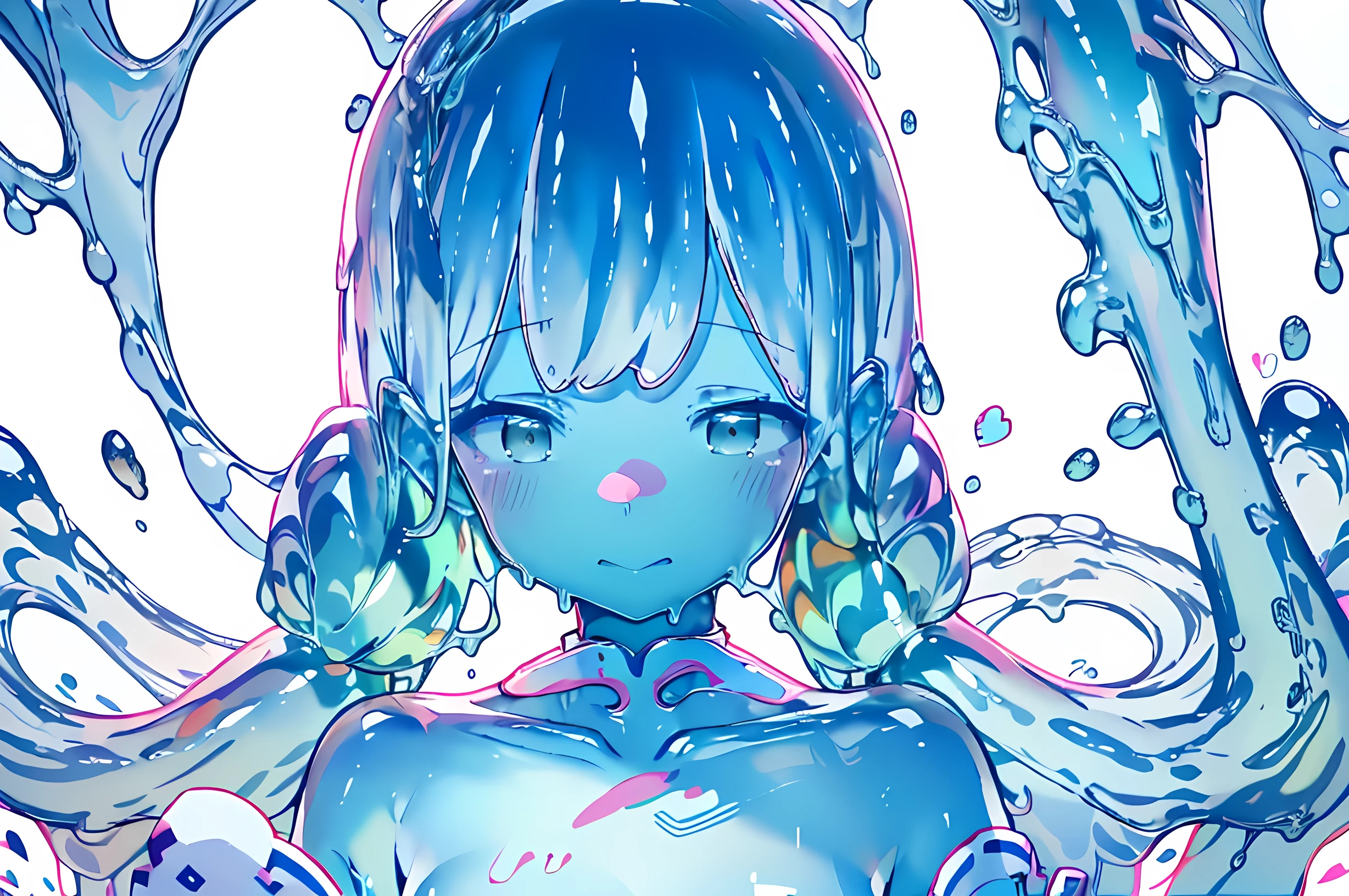 negative space,bloom,Slime Girl,(((Pale blue))),Monotonous composition,cute,Masterpiece,Light blue slime,Transparent,Natural Light,Super detailed,Ultra HD,clear,Completed blue,Masterpiece,An illustration,Soft.The body is made of slime,(((white background))),,Super long hair,Attention to detail,front,1 girl,Active,((Very thick twintails)),kawaii,((((((best quality,ultra high res,ultra detailed )))))),(((Full of transparency,front view))),unity 8k wallpaper,16K,front図,clavicle,Overall view,((((naked)))),