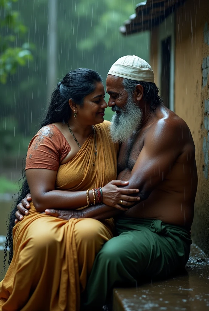 an old Malay man kiss a naked girl's breasts and his hands squeeze a naked girl's vagina, playing sex in a fantasy forest, with a Malay girl wearing a hijab, beautiful face, naked body, medium breasts full of sweat, full of lovemaking fantasies, scared face, scared expression and body language, sweaty , cinematic lighting, professional photography , ultra realistic faces, bright
