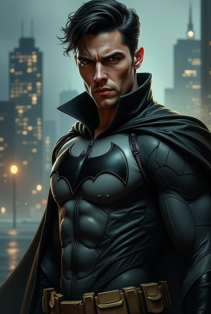 Um homem, Batman, sem mascara, corpo inteiro, melhor qualidade, obra-prima, foto realista, detalhes completos, melhor qualidade, detalhes extremamente ricos, muito detalhado incrivelmente detalhado, acume, detalhes + Professional lighting, photographic lighting + 50 millimeters, 80mm, 100m + Galeria do Lightroom + Behance Fotos + Unsplash --Estilo RAW 50,