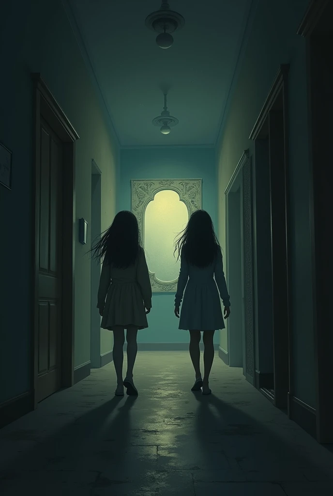 Two Girls、Horror、Dim background