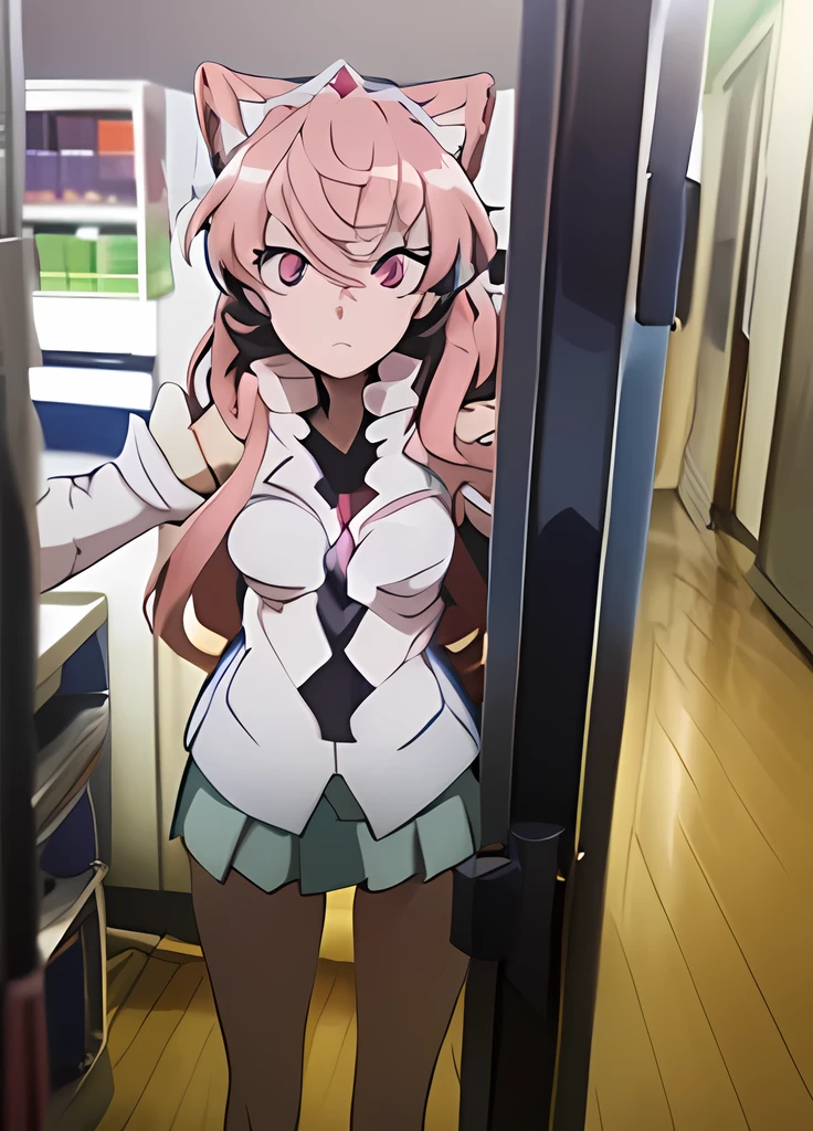 1 female,Browsing Caution, ((convenience store, night)), ((stand up, salute)),Pink Hair, (((Grey suit,Tight mini skirt,Her breasts are exposed))), Full body image,Full body image,clavicle, Hollow Eyes, ((big 1.3)),((hypnotism,Mind control, Sharp eyes)),((Eyes Wide Open)),(The pupils constrict,Hollow Eyes), brainwashing,Hollow Eyes,(Expressionless, Emotional Removal), Evil Face,Cowboy Shot, (Highest quality、4K、8k、High resolution、Must have:1.2)、Very detailed、(reality、reality、reality:1.37)、Ticker、Hyper HD、Studio Lighting、Ultra-precise Paint、Sharp focus、Physically Based Rendering、Very detailed、Professional specifications、Vibrancy and color、Blurred、Sports portrait、landscape、Horror Style、Anime Big 、sf、photograph、Concept Artist、Five Fingers, Perfect body, {{{masterpiece}}}, {{{Highest quality}}}, {{Very detailed}}, {shape}, {{Very delicate and beautiful}},Improved cost performance、All Roles,