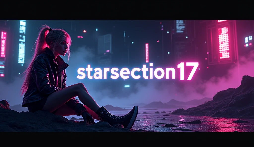 Design a sleek and futuristic gaming logo featuring a (realistic) of a beautiful 20-year-old girl with a confident expression, wearing a half-opened zipped deep cleavage hot red skin-suit that showcases her upper body. (The logo should include the text "StarSection17" in bold, modern letters, prominently placed in the center of the design). The overall aesthetic should be edgy, modern, and attention-grabbing, appealing to a young adult gaming audience.