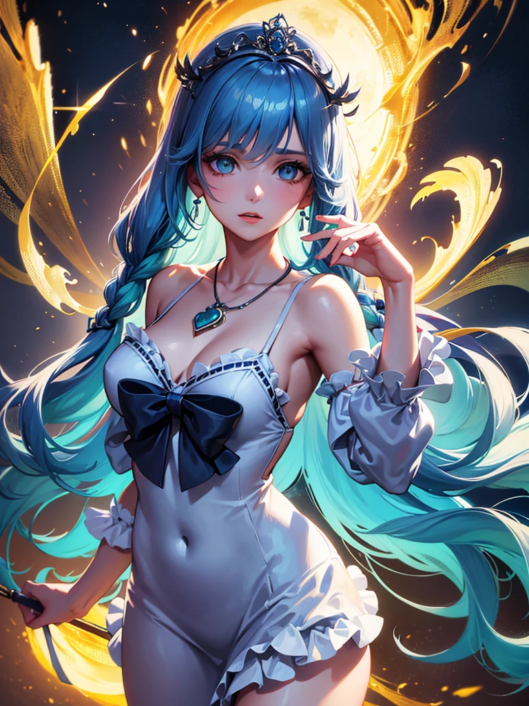 de primera calidad, 8k, ultra detallado, Fotorrealista, la mejor iluminacion, Hermoso rostro, la mejor iluminacion, Hermoso rostro, Konosuba Aqua, pelo azul claro, Hermosa diosa, (1 chica:1.4), ropa negra y azul, mangas blancas, Fascinating atmosphere, magia de agua:1.2
INFO