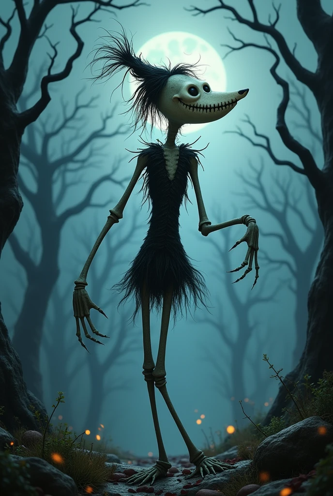 Create a doll , Funny skull, animated style with completely green chroma key background, fully body, glad , black leagwear, comic book