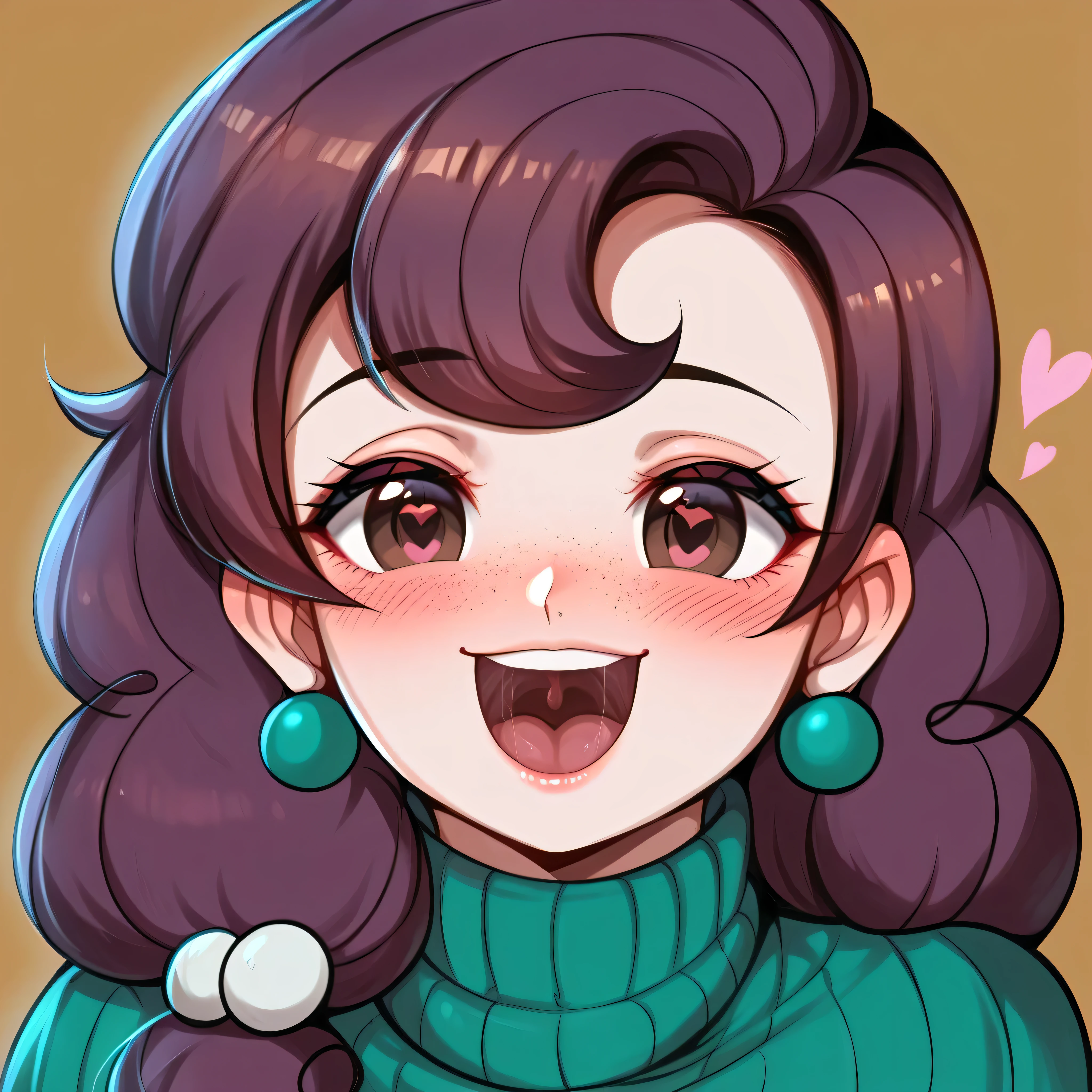 score_9, score_8_up, score_7_up, 1girl, solo, expressive, hearts, dynamic, brown hair, brown eyes, pale skin girl, pale skin, freckles, green turtleneck, cozy, blush, in_office, looking_longingly, seductive, sexy_woman, cuddling giant dick, sugar belle, detailed face, mesmerizing eyes, high definition eyes, focus on face, detailed mouth, mesmerizing mouth, high definition mouth, focus on face, best quality, detailed, absurd resolution, absurd detail, intricate details, vibrant colors, ultra-realistic, open mouth wide,