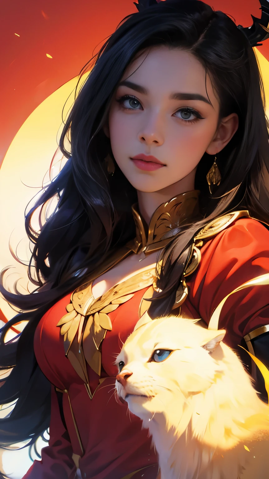 golden hour, front view oil painting of a woman with face of Winona Ryder morphed with Angelina Jolie laughing with gigantic hairdo floating on water, giraffe morphed with lion emerges from water in the background, tears of joy, storks, stunning digital illustration, beautiful fantasy art portrait, a beautiful artwork illustration, charlie bowater rich deep colors, artstyle tom bagshaw, beautiful digital illustration, beautiful fantasy portrait, portrait of a dark fantasy nymph, exquisite digital illustration, in style of anna dittmann