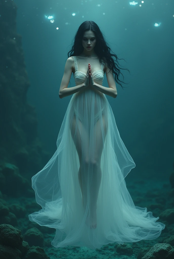 ((blue and navy color tone:1.3)) 1girl, solo,jellyfish filling up the ocean, millions of jellyfish, a girl swimming ((naked)) in the deep ocean surrounded by jellyfish, ((jellyfish)), deep black ocean,under the sea,(photorealistic:1.4), official art, unity 8k wallpaper, ultra detailed, beautiful and aesthetic, masterpiece,best quality, (dynamic angle:1.4), glowing skin, (floating colorful sparkles:1) the most beautiful form of chaos, elegant, a brutalist designed, vivid colours, romanticism, ultra wide angle,   