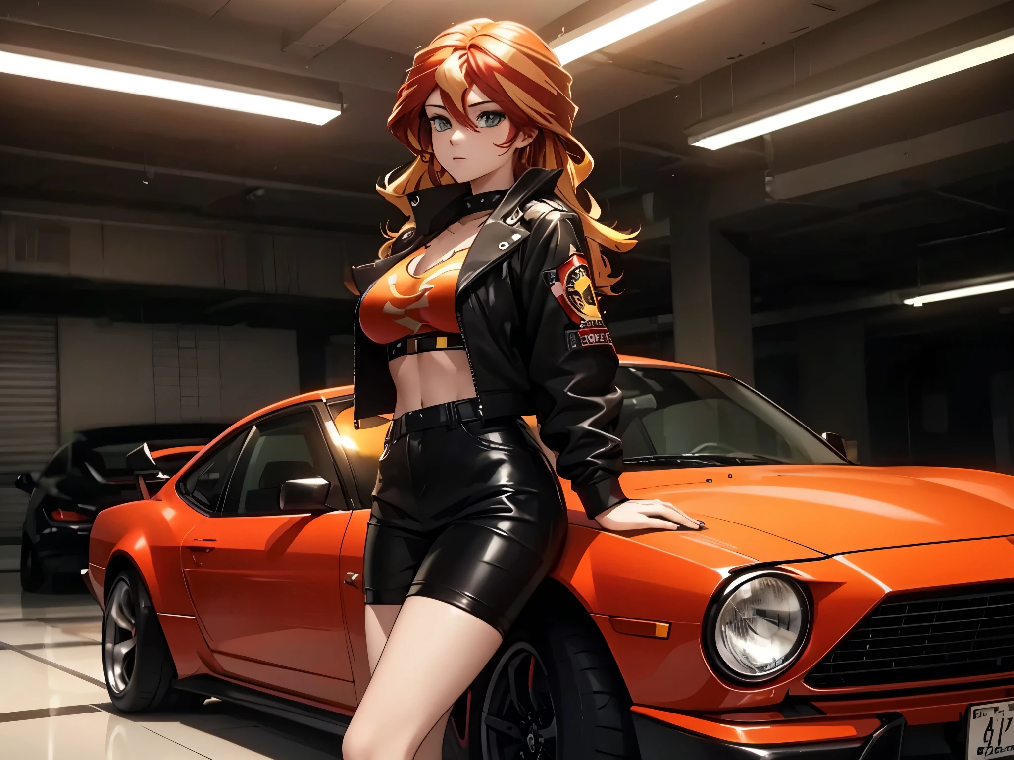 Sunsethuman, female, two tones of hair, red and yellow hair, cargirl_dead_ahead