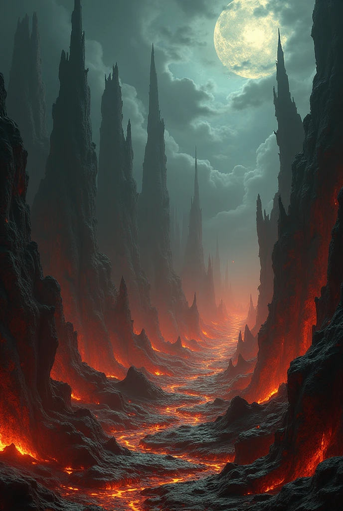 Catastrophic cataclysm taking souls, Valley of madness in background. Thorns, chaos, devastation, dramatic cloudy sky. Horror art, UHD, unreal engine, sketch color drawing.