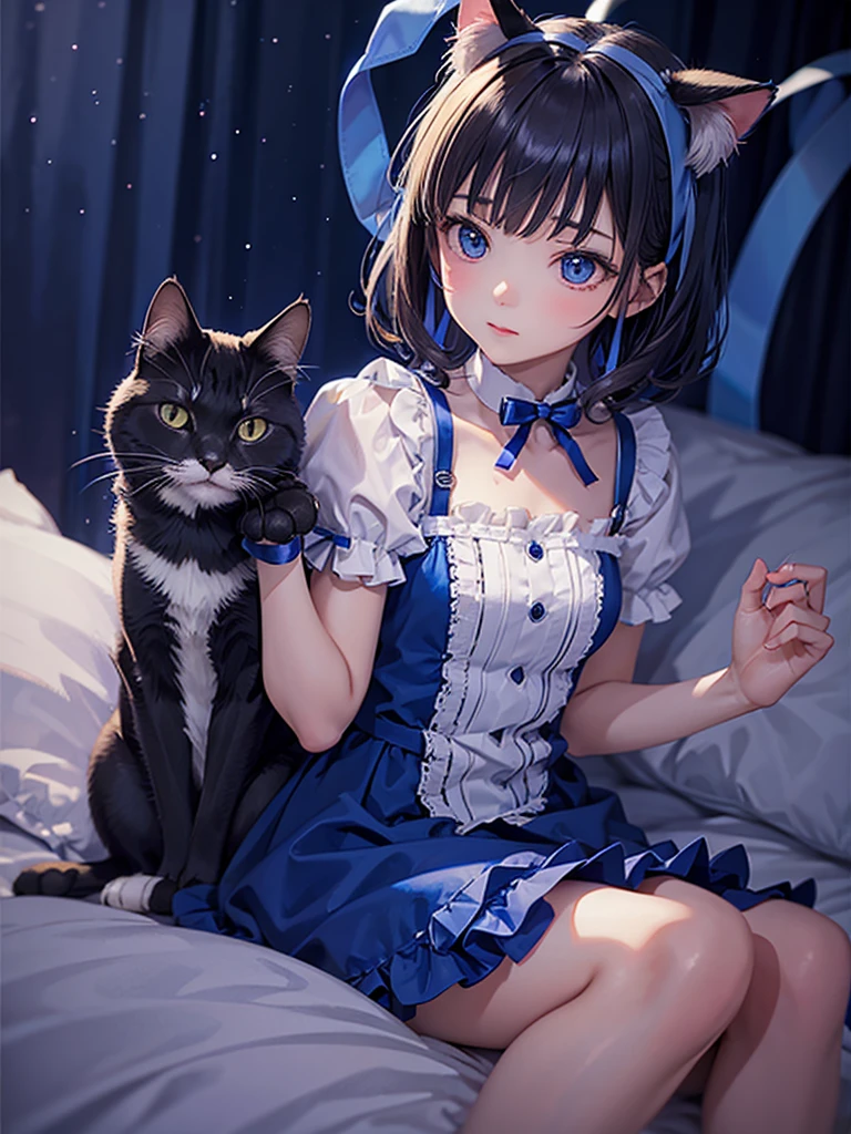 (masterpiece、top-quality)、1 beutiful girl、Cat's ears、a smile、slim body、(校服:1.1)、(Detailed beautiful eyes)、Foot gloves、bedroom、inside the house、cute little