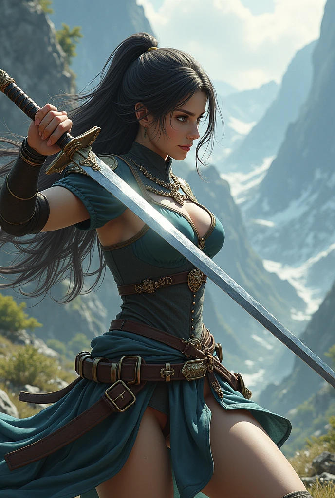 Mystic forest relm with adventurer with sword