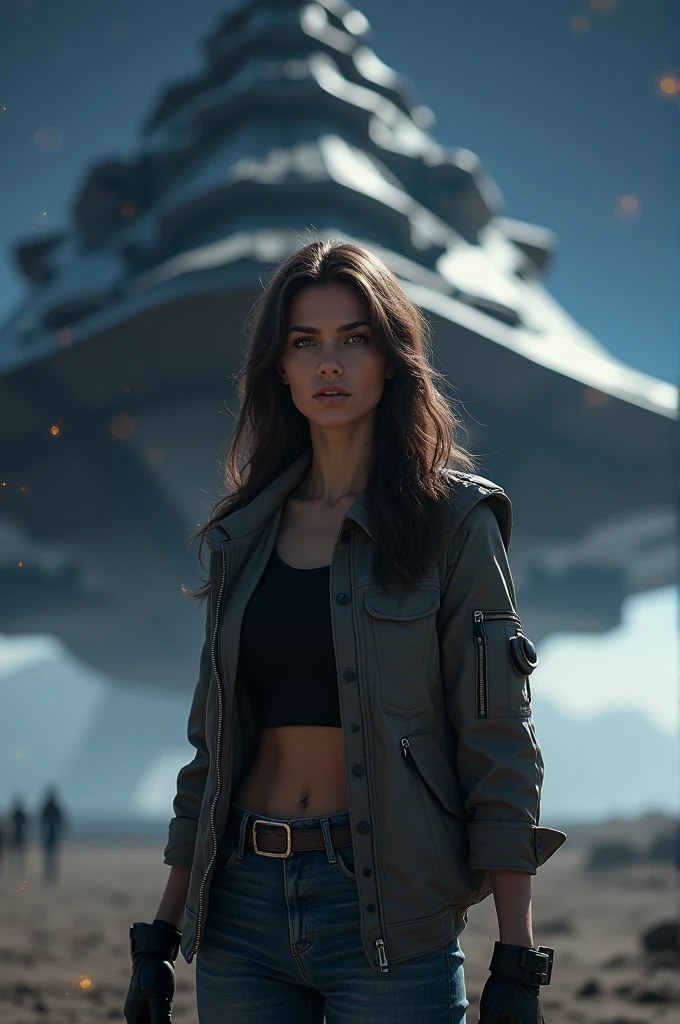 a girl in latex leggings against the background of the Venator destroyer above her. The inscription Multiversum2 season 4