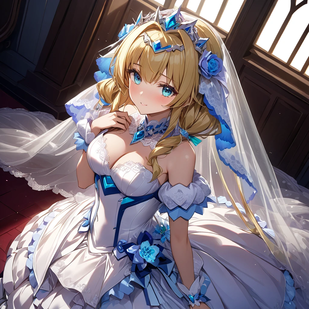 ((Highest quality)), ((masterpiece)), (detailed), （Perfect Face）、The woman is Extia Spica、The woman is wearing a gorgeous wedding dress and a wedding veil.