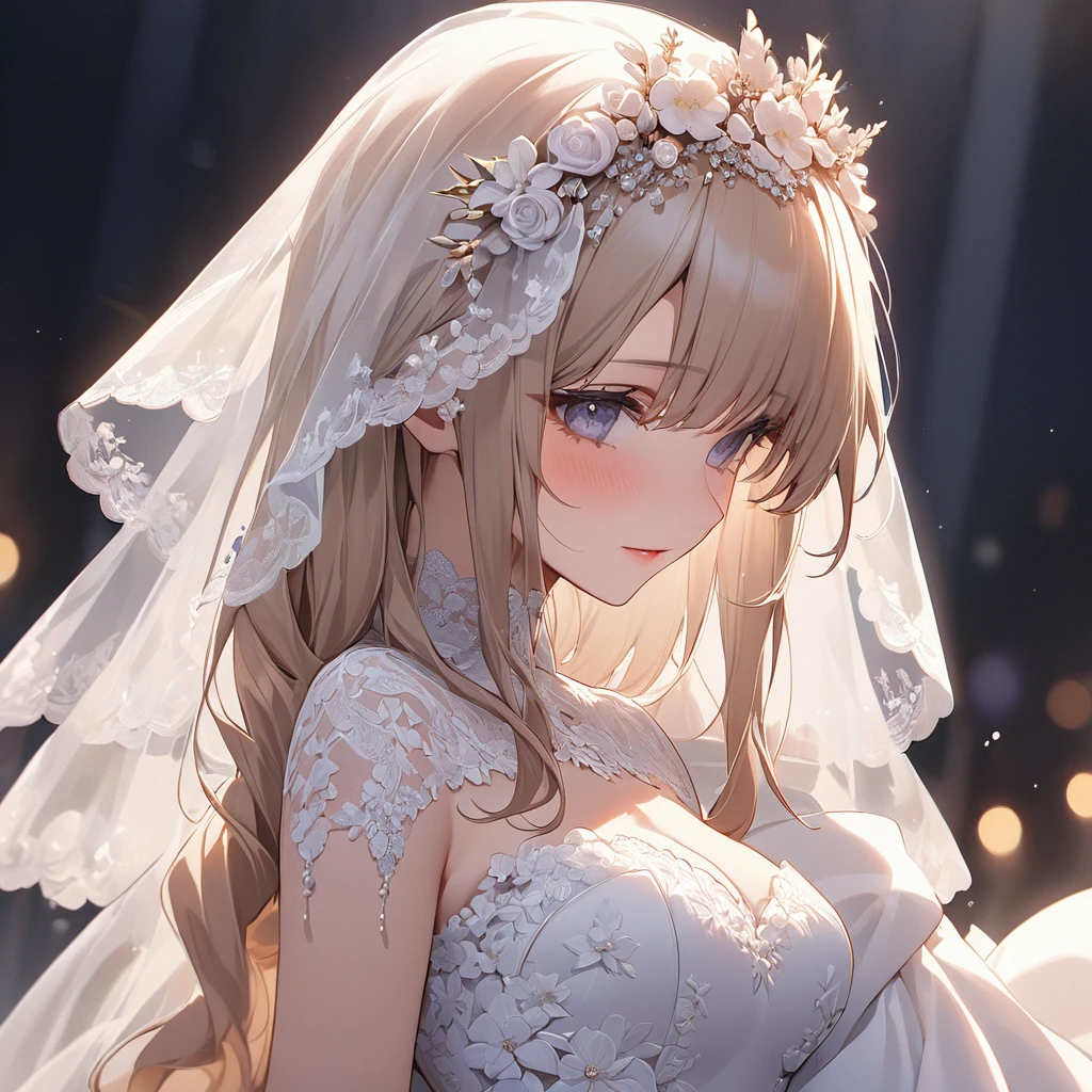 ((Highest quality)), ((masterpiece)), (detailed), （Perfect Face）、The woman is Luxiel、The woman is wearing a gorgeous wedding dress and a wedding veil.