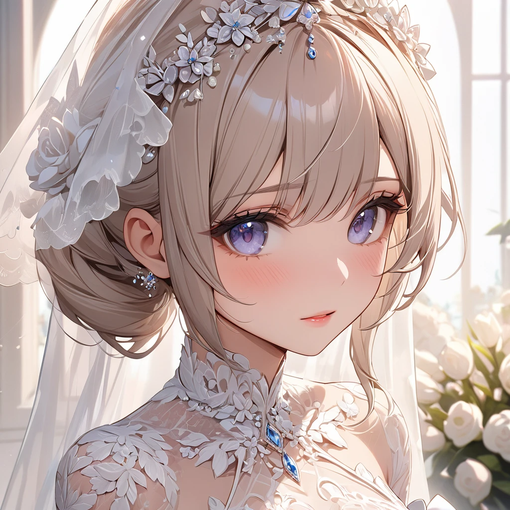 ((Highest quality)), ((masterpiece)), (detailed), （Perfect Face）、The woman is Luxiel、The woman is wearing a gorgeous wedding dress and a wedding veil.