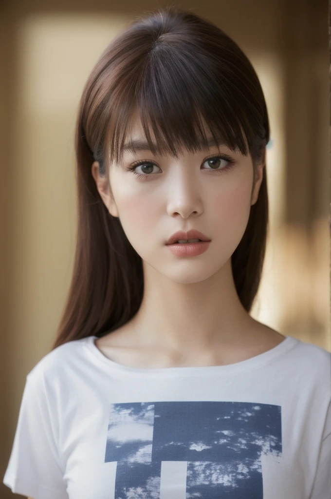 Highest quality,masterpiece8k,High resolution,High resolutionの不条理:1.2,8k ,masterpiece,Realistic, photoRealistic,Super detailed,
One girl,nude,((good)),Serious expression,(((White T-shirt))),Are standing,Upper Body, Fumika, 