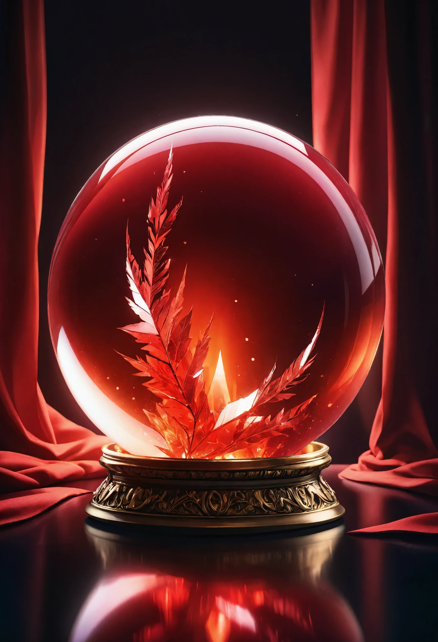 a glowing red crystal ball, A soft backlight,fantasy concept, cinematic lighting, vibrant colors, highly detailed, photorealistic, masterpiece, 8k