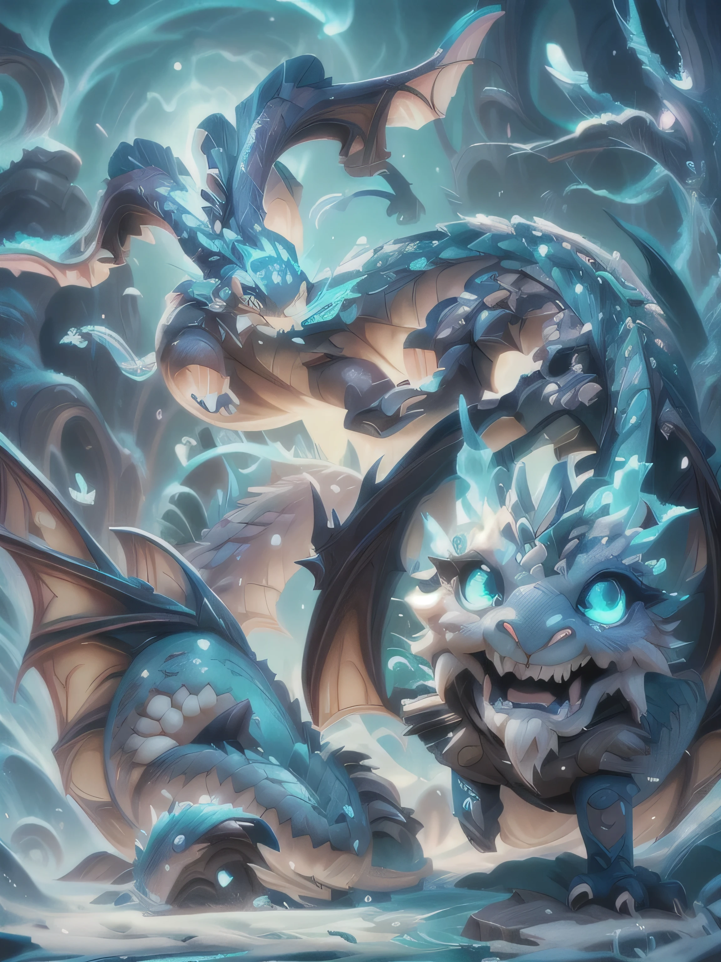 a close-up of a blue-faced dragon with an open mouth, splash art style of hearthstone, hearthstone art, fantasy chinese dragon in blue tones, official hearthstone ink wash painting art, hearthstone card art, hearthstone artworks, hearthstone card artworks, official artwork from hearthstone card game, from hearthstone, frost dragon, crystalline scales, blizzard hearthstone concept art, hearthstone-style art, fantasy hearthstone art style