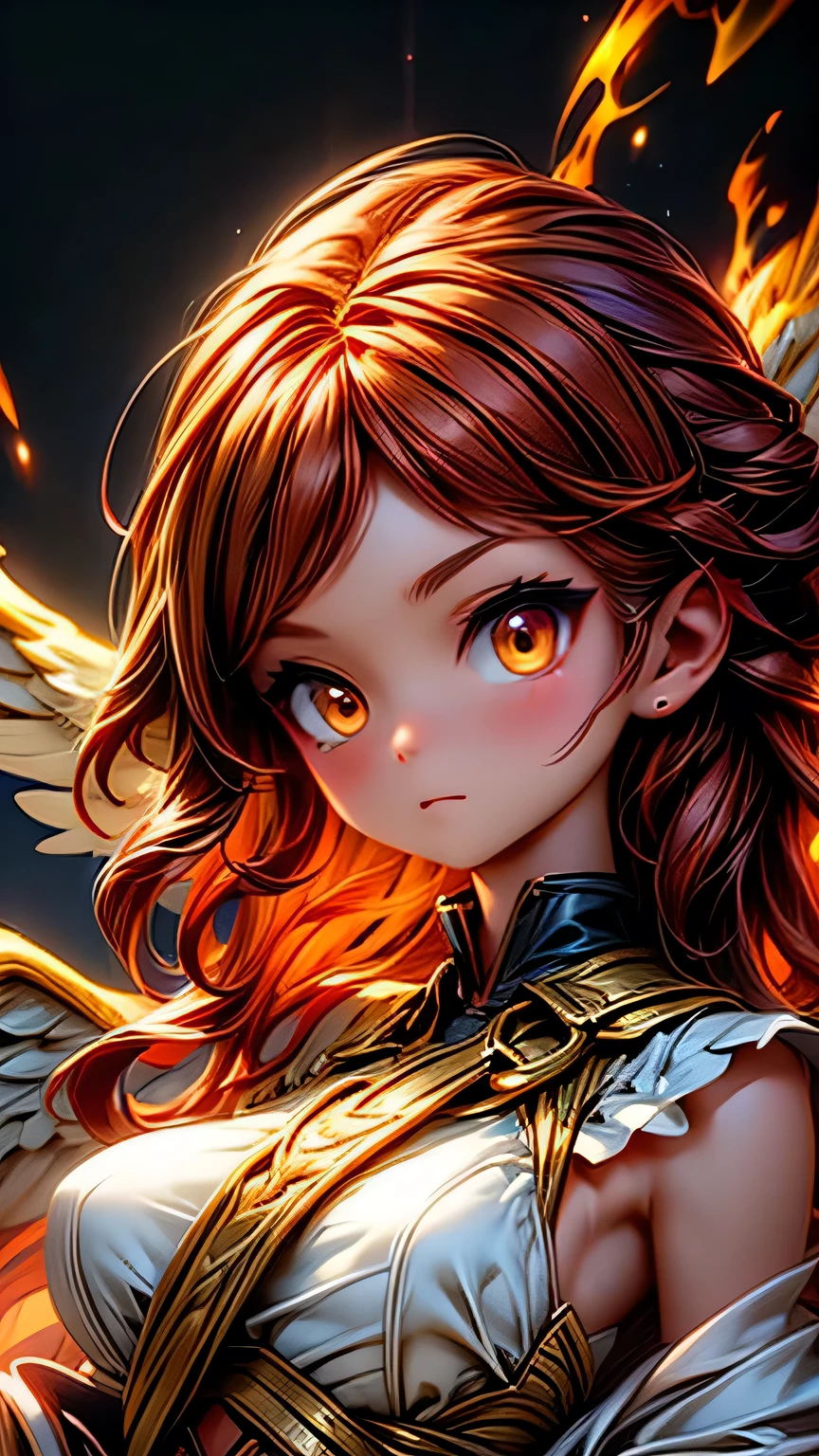 A woman with fire and flames on her body, With flaming golden wings of flame, With flaming golden wings, Epic fantasy art style, Concept Art | ArtJam, Phoenix Warrior, extremely detailed ArtJam, Epic fantasy digital art style, Mistress of Change, Elementalist Portrait, Magnificent and elaborate character art､masterpiece, 最high quality, high quality, High resolution, super big breasts sexy､