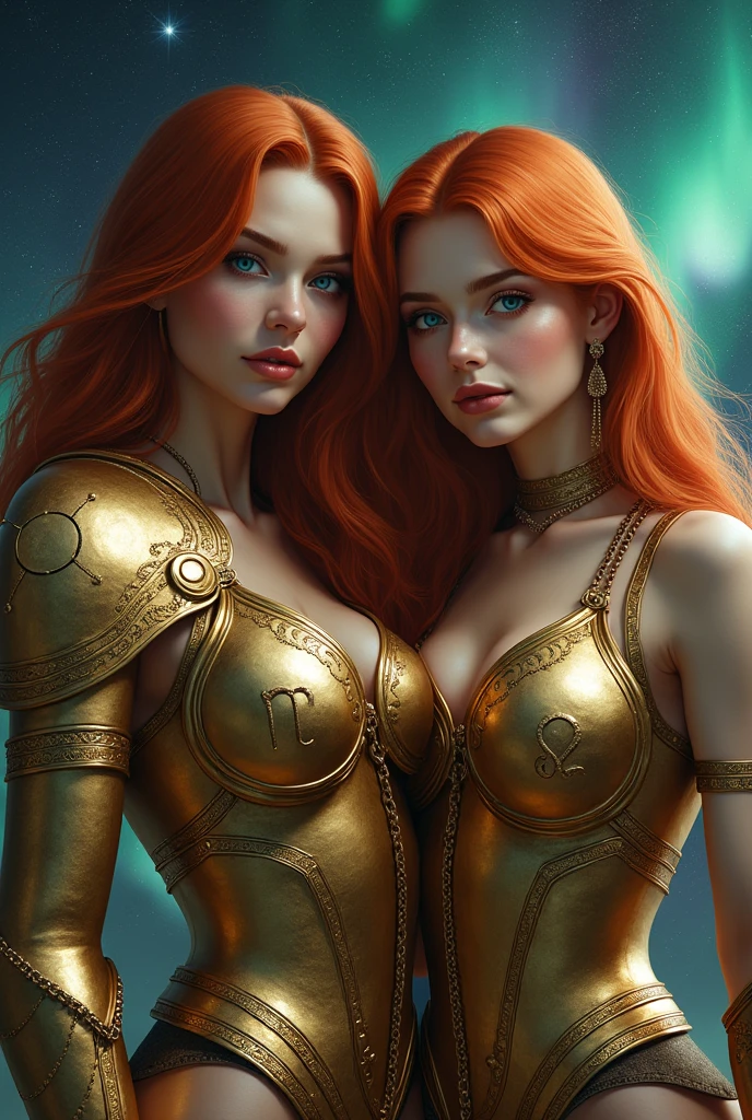 mirroring girls, estonian model covered in body art, posing, pretty nipples, upscale art gallery, warm colors, style of amanda sage, style of alex grey,