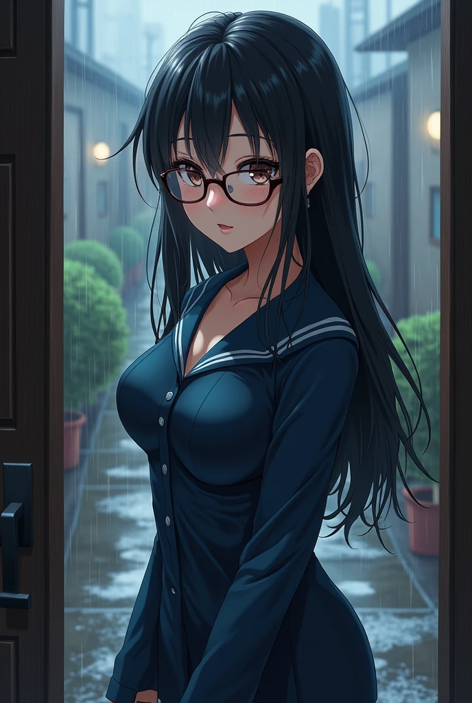 very sexy girl, long black hair, glasses, naked, ((✨🤟😁🤗😍😆👍🙌✨👩👩👦👦sex sex sex wet wet✨✨ ❗ 🙏😁❤)) small breasts, lascivious look, big window with night view , stars, moon, (art inspired by Bill Sienkiewicz). oil painting)