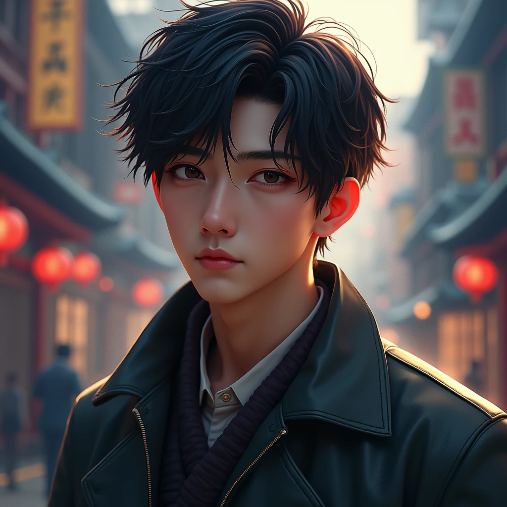 an asian, 90s, Realistically, Dynamic Lighting, Young man, short hair, panoramic, (Extremely detailed 8k CG unit wallpaper), Popular on artstation, Popular on CGsociety, High Detail, Clear focus, dramatic, Reality