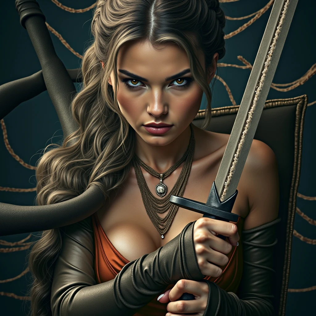 Graphics novel illustration, best quality, high resolution, 8k aesthetic, mesmerizing celestial moonlight, Over the walls of a large castle. A beautiful young woman in an (Armored Dress) hogtied&gagged, ((laying on stomach)), feet bound, feet up, ankles bound, hands together elbows apart, feet linked to shoulders, (otm gag:1.5). Large walls in the background, bound with jute rope. The cloudy sky breaking to reveal the blue moon. Rain is pouring across the landscape as heavy wind blows the banners at the crenellations. lightning strikes in the background directly hyper realistic. Epic scene like a dream. The world is majestic and darkess is about to prevail. Beautiful masterpiece of art.. beautiful contrast of the light along the walls which has an incredible reflection. Laying on walls. dress made of iron on the female. high aspect ratio. beautiful composition. detailed textures. beautiful detailed moon.