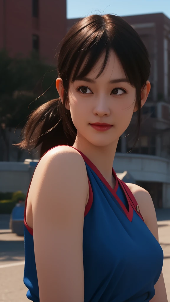 chichi, 1girl, solo, black eyes, black hair, blunt bangs, sidelocks, low ponytail,
china dress, blue dress, sleeveless, red sash, wristband, bare shoulders,
smile,closed mouth,cowboy shot,
city ,outdoor, sunny, light on face
(insanely detailed, beautiful detailed face, masterpiece, best quality) cinematic lighting, (insanely detailed, beautiful detailed face, masterpiece, best quality) cinematic lighting, (photo realistic:1.4), (hyper realistic:1.4), (realistic:1.3), (smoother lighting:1.05), (increase cinematic lighting quality:0.9), 32K