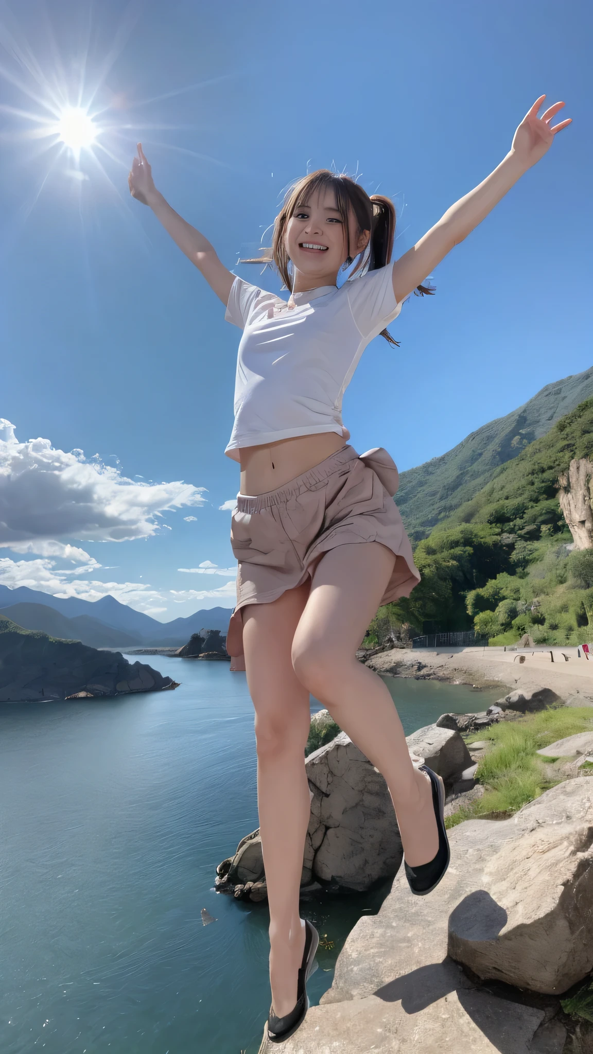 Little girl on top,Looking down,from below,sandals,Beth