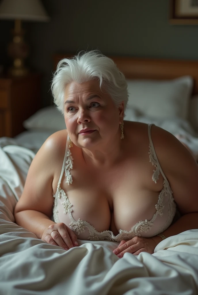 An ultra detailed, top view, a old sweet lady granny. in a bedroom, big boobs and neked photo a cosplay, ultrarealistic sweet, hyper realistic, realism, indirect solar, sunlit, cinematic, perfect contrast, high shar pness, depth of field, ultra detailed photography, global ill umination, smooth, ultra high definition, 8k, unreal engine 5, ultra sharp focus, award winning photograph