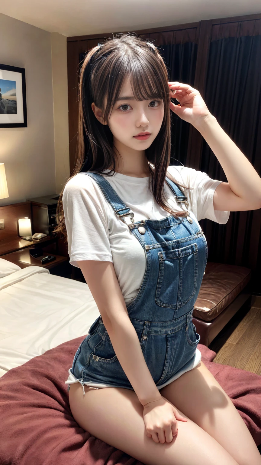 20-year-old Japanese elementary school girls, (Baby Face:1.2), (two s), (two little virgin girls), (two little virgin female students), (two female students), (two girls), (135cm tall:1.1), ((Very short stature:1.2)), (((flat chest:1.2))), ((((flat chest like a boy:1.2)))), (navel-baring), (belly button exposed), Young girls are wearing very short denim, baby blue micro mini high cut overalls dress, over completely no bra naked and carrying school bags on their backs as they walk to school along the school route in a residential area, ((no bra:1.2)), ((not wearing panties:1.2)), ((not wearing bra:1.2)), (She is her small titsed at Flat chest chest with her is not wearing underwear), (love showing off cute my body in a very short denim baby blue micro mini high cut overalls dress), (no bra naked body), (wearing only micro mini high cut overalls dress), (sleeveless),