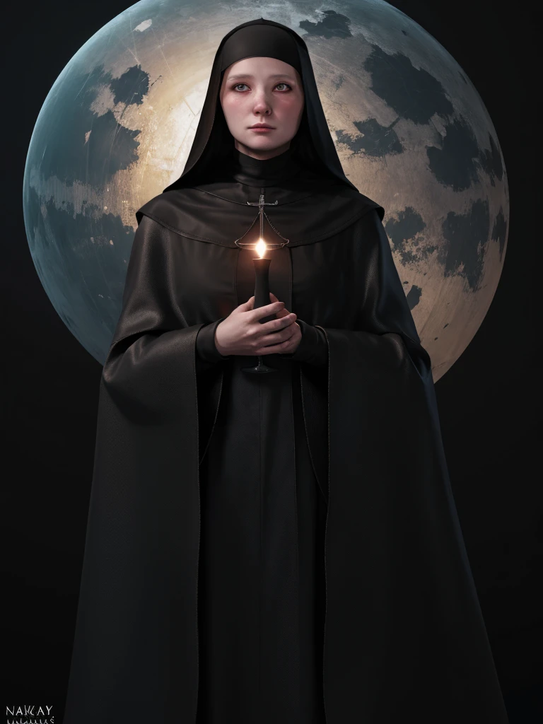 girl-nun,nakeness, Soft light, Best Qualit,, in a panoramic view, masutepiece，concept art by Eugeniusz Zak, cg society contest winner, Fantasy Art, l Cover ,black background, simple background