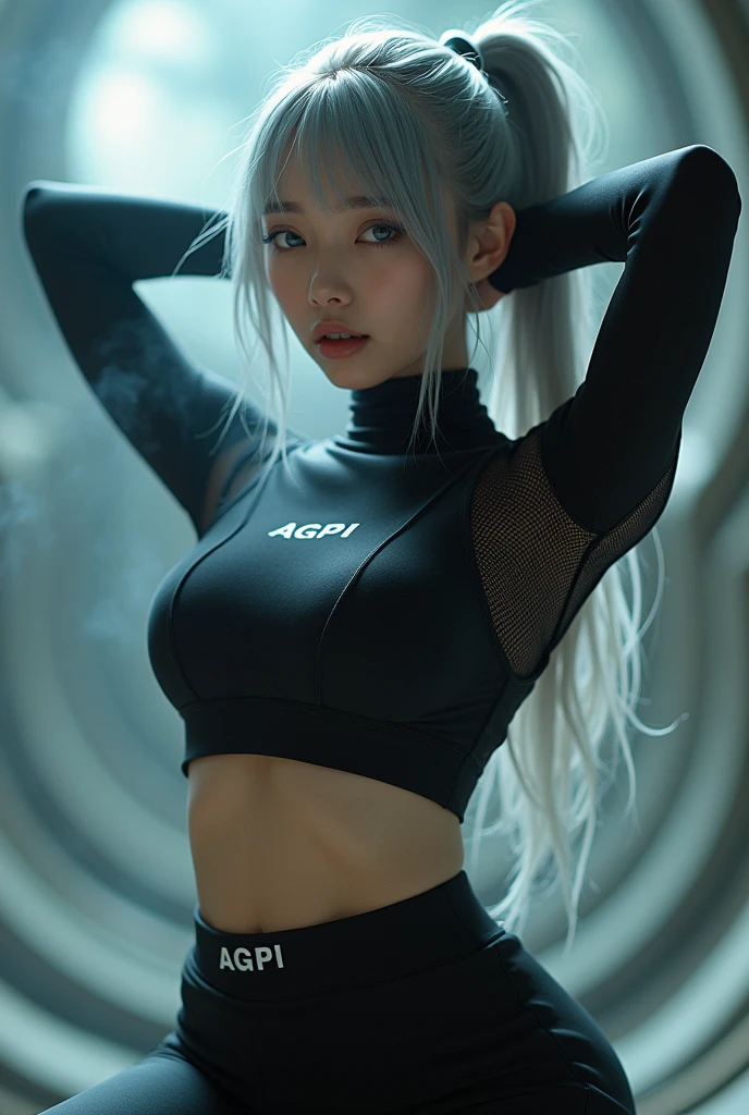 Hatsune Miku, extremely detailed face, sports bra, shorts, pantyhose, full-body, close-up