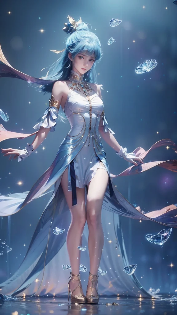 ((realisitic))、(masutepiece, Best Quality:1.5), Fractal Art, Silver Shorthair, Blue eyes, Spotlight, Sexy Pose, Beautiful girl doing pole dancing,