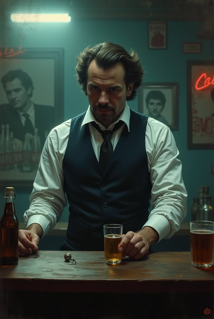 (masterpiece,  top quality,  best quality,  official art,  a very dark photo at night,  contrast,  beautiful and aesthetic:1.2),  (minimalistic photo of a cyberpunk77 muppet with sunglasses in a bar smoking a cigar with smoke coming from the it,  cinematic,  intricate,  dark night), (exceptional,  best aesthetic,  best quality,  masterpiece,  extremely detailed:1.2),  leica 35mm,  bokeh,  sitting in a pub at night,  cinematic color grading),  highest detailed,  intricate