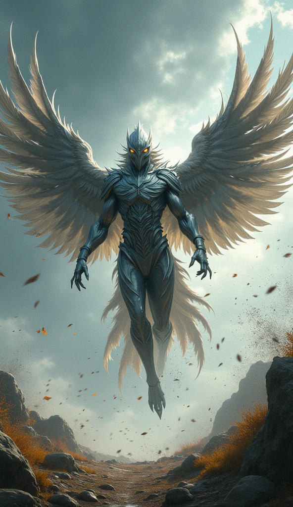 (mid_shot:1.3),(1 male:1.2),(muscle man:1.1),(frontal illumination:1.2) A sudden burst of energy ripples through the air as you transform, your body morphing into a towering, winged creature of the night. Your features become more angular and predatory, your eyes glowing with a fierce, vampiric intensity.