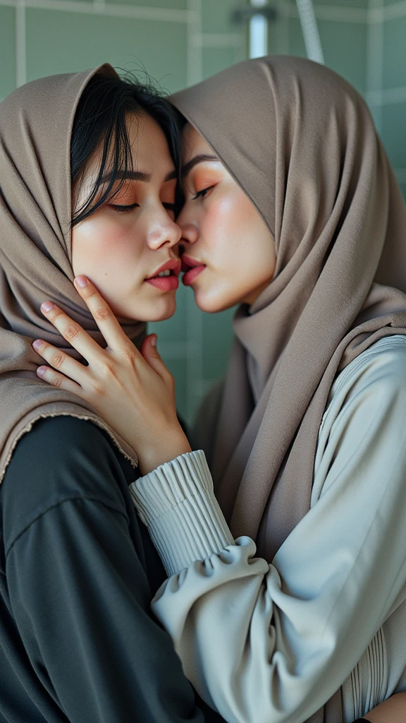 " 2woman, 35 Years Old, Indonesian , Lesbian Scene, Tank Top, big , full body, Curvy body, sharing Passionate hug and eating pussy