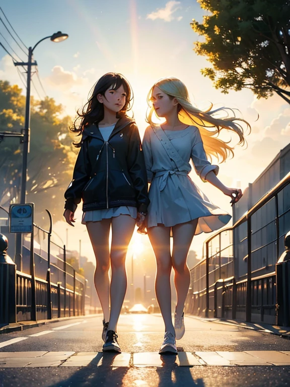 A age couple hug each other, rain, drops, roads, street lights, grass on road, light water on road, drops of rain. High Resolution, Masterpiece, Accurate, Detail, Textured Skin, UHD, Breasts, Long Hair, Short Hair, Blonde Hair, Black Hair, Wide Shot, Feet Out Of Frame,