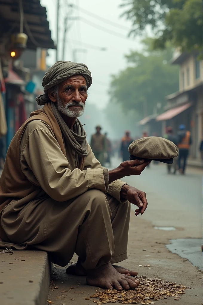 A Sikh begging in road