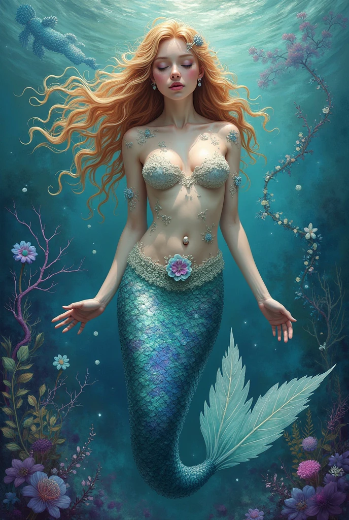 A sexy mermaid wrapped in flowers, small simple tattoo
