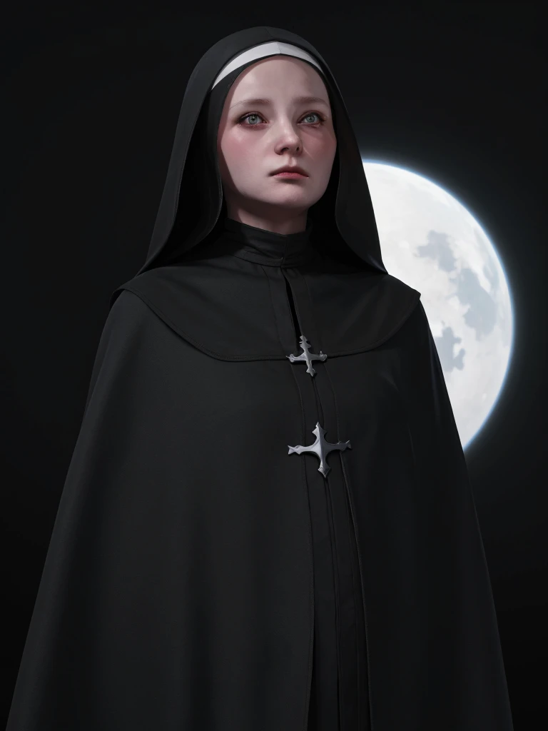 girl-nun,nakeness,,side face ,side look,side, Soft light, Best Qualit,, in a panoramic view, masutepiece，concept art by Eugeniusz Zak, cg society contest winner, Fantasy Art, l Cover ,black background, simple background