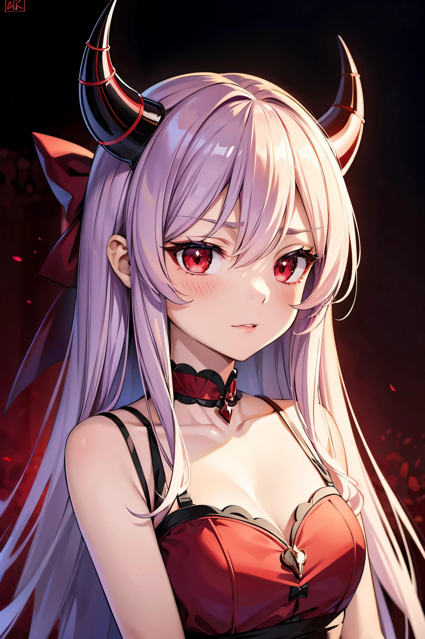 remilia scarlet, girl, red eyes, long hair, demon horns, short sleeve dress, young body, blood on body, high quality, 8k, best quality, 4k, ultra-detailed, realistic, photorealistic, vivid colors, sharp focus, professional, masterpiece, extremely detailed eyes and face, beautiful detailed eyes, beautiful detailed lips, long eyelashes, concept art