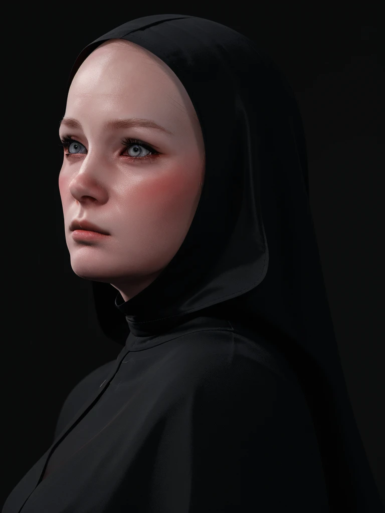 girl-nun,nakeness,,side face ,side look,side, Soft light, Best Qualit,,concept art by Eugeniusz Zak,  ,black background, simple background