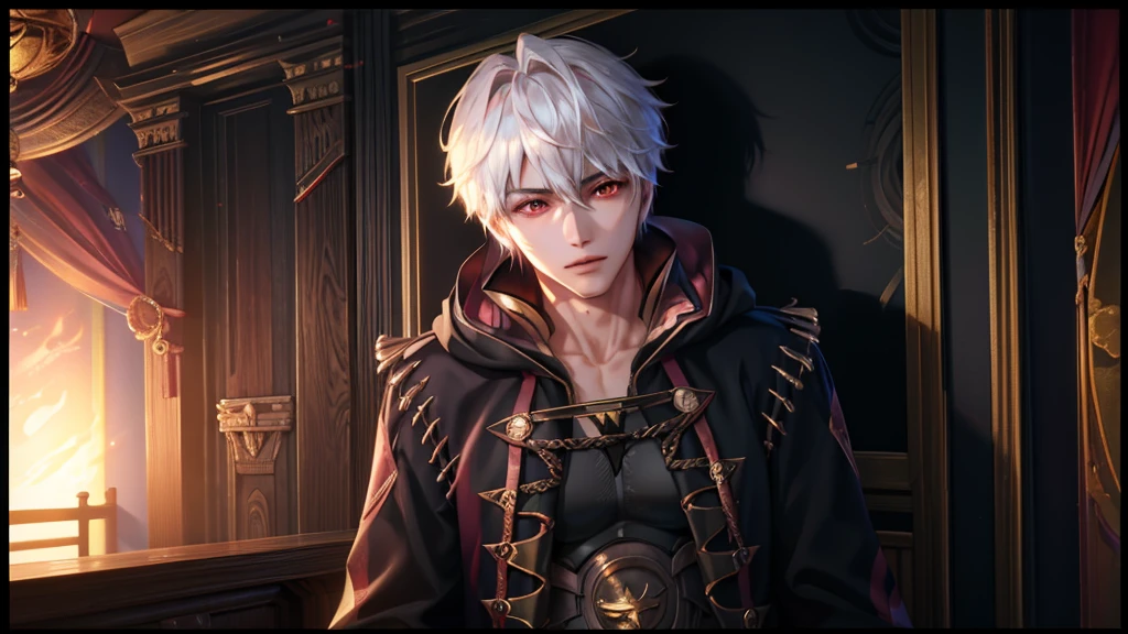 male,Handsome,grimoire,Fearless smile,Teenagers,like々Shii,Red eyes,(Highest quality, 8k, CG),masterpiece, Highest quality, 1 person, Adult, male中心, alone, Fantasy Aesthetics, Very detailed, Shadowverse Style